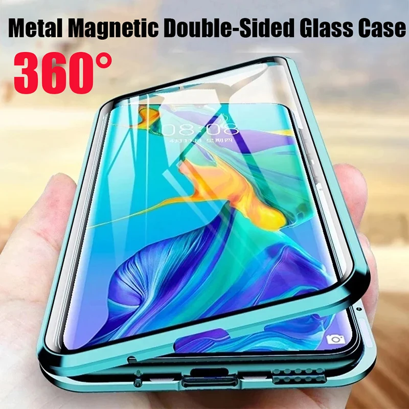 360&deg;Full Protection Metal Magnetic Double-Sided Glass Phone Case For Xiaomi 14T 13T 11T Pro Redmi Note 13 12 11 11S 10 9 S 8 Pro phone case