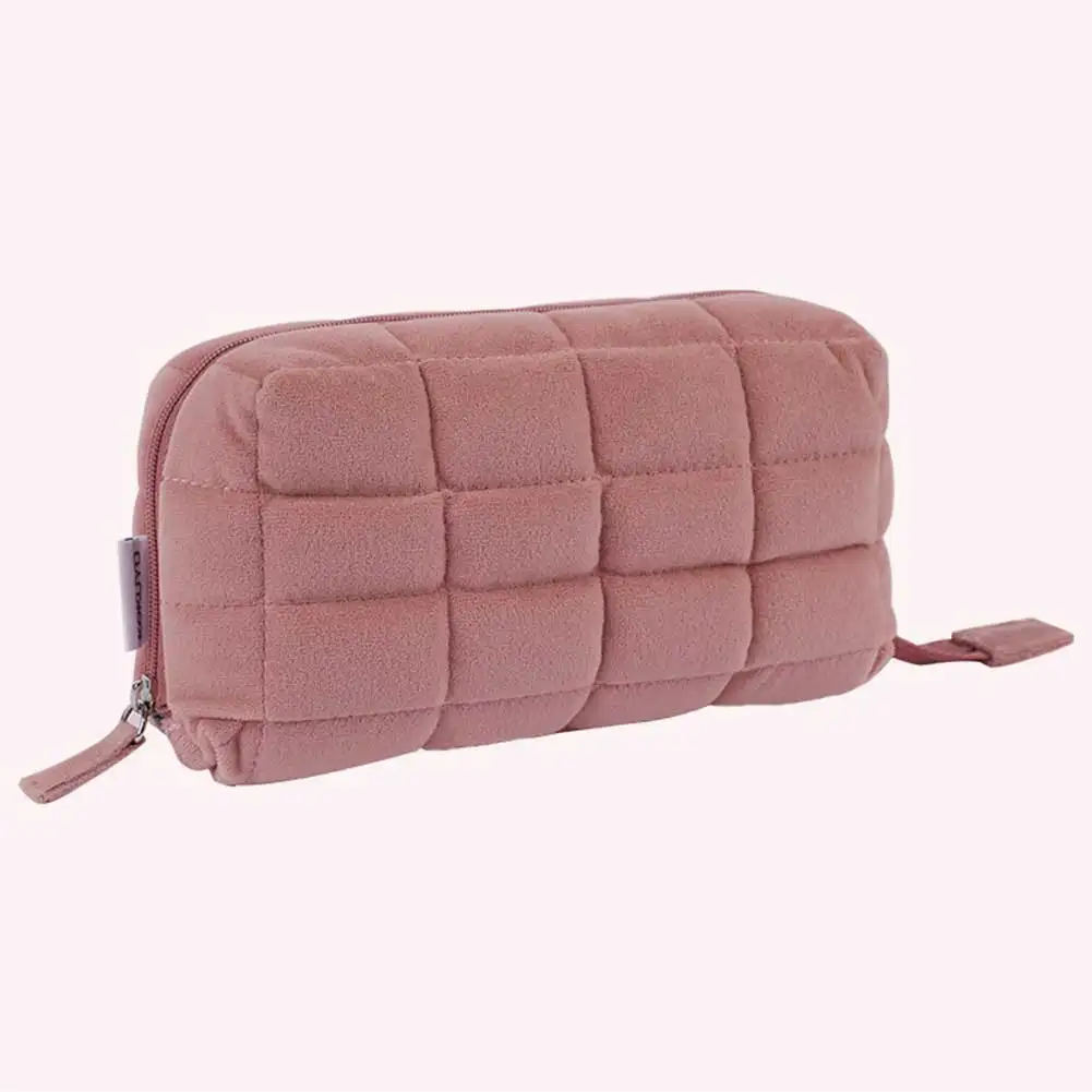 Pillow Shape Soft Makeup Bag Multifunction Quilted Simple Pen Pouch Large Capacity Creative Pencil Box Cotton Makeup Storage Bag