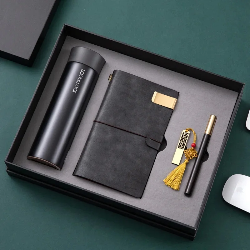 مجموعة هدايا العيد مع كوب حراري ريترو USB فلاش محرك دفتر الأعمال هدية صندوق طباعة شعار شخصي