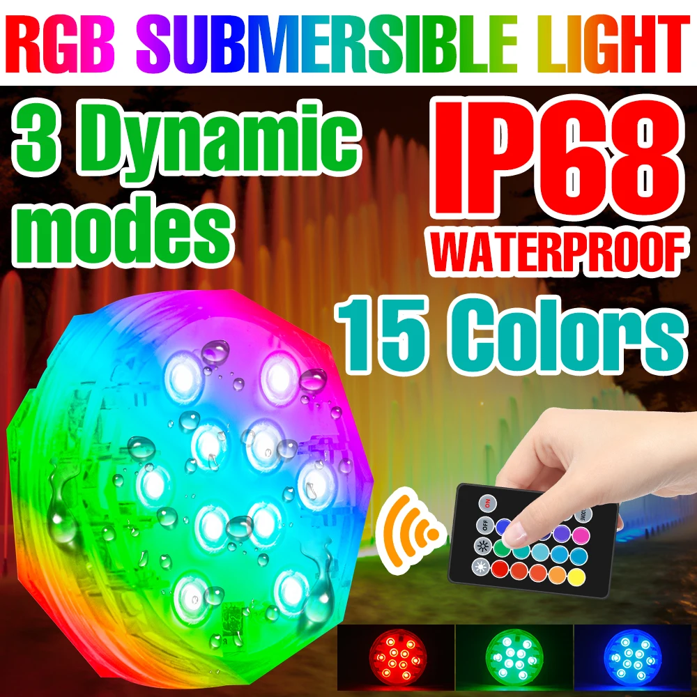 Underwater Accessories LED Submersible Light IP68 Waterproof Swimming Pool Lights Night Light Outdoor Decoration Remote Control