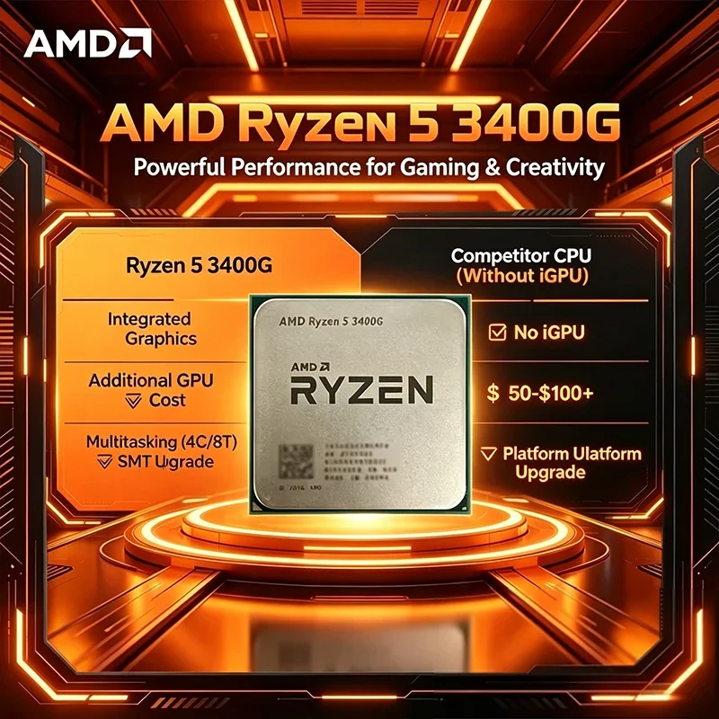 AMD 라이젠 5 3400G 쿼드코어 8스레드 CPU 프로세서 3.7GHz 65W Y..
