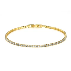 Elegant Black Jet Zircon Silver Tennis Bracelet - 925 Pure Silver, 3mm Round Stones, Women's Jewelry (2MM Gold 19CM)