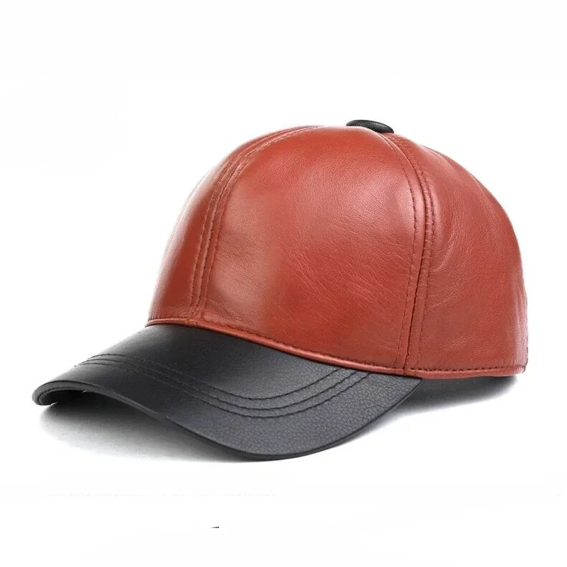 Frühling/Winter Bonbonfarbene Echtleder-Baseballkappen aus Schafsleder für Männer/Frauen Jugendliche Entenschnabel-Warmmützen Rosa/Rot Hip-Hop-Bonnet Damen