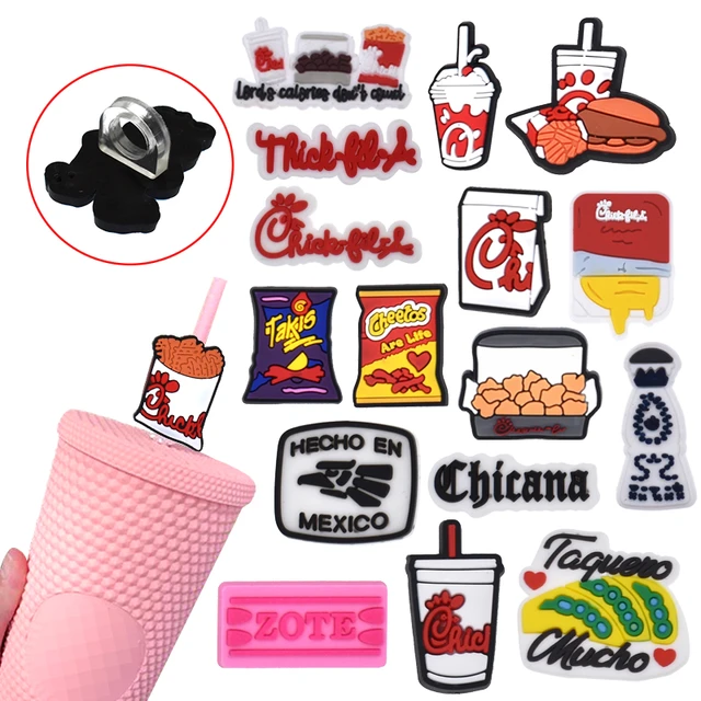 1PCS mexican fast food fil straw toppers Silicone fil a chick