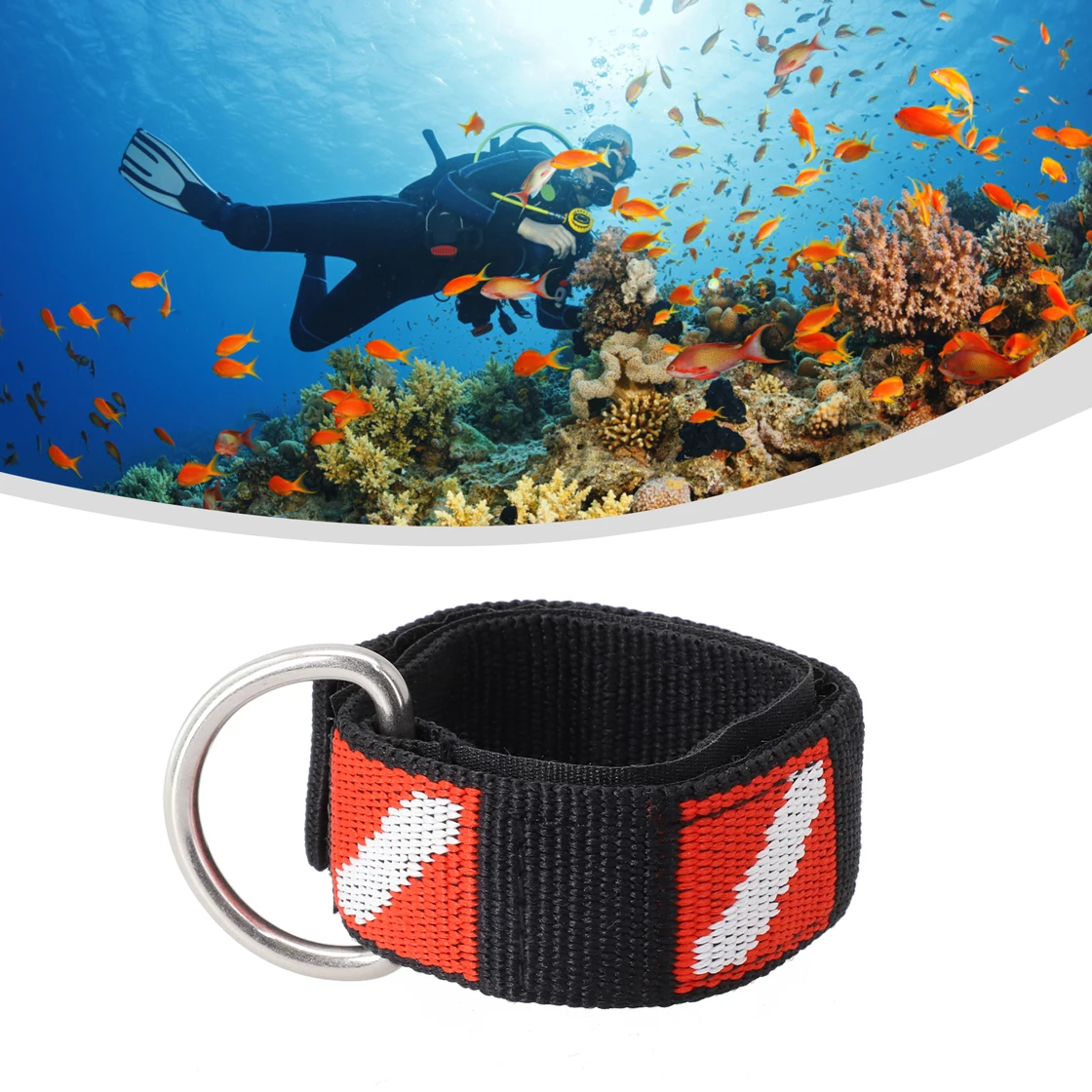 

1pc Scuba Diving Wrist Strap Adjustable Lanyard Webbing Band With Metal D-Ring Swimming Snorkeling Surfing Accessories 35x2.5cm