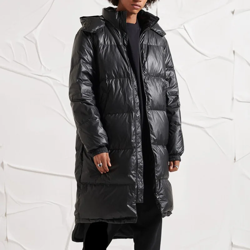 Men's Padded Coat 2023 Winter New Thick Warm Hooded Dark Medium Long Simple Casual Large Size Coat