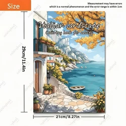 Italian Seaside Landscape Coloring Book - 24 Page Adult Relaxation and Creativity Guide (Blue)