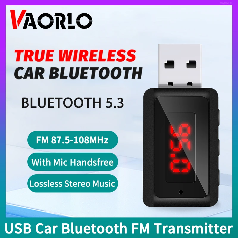 Bluetooth adapter car Bluetooth 5.3 FM transmitter USB wireless audio hands-free calling MIC HIFI stereo for car FM radio