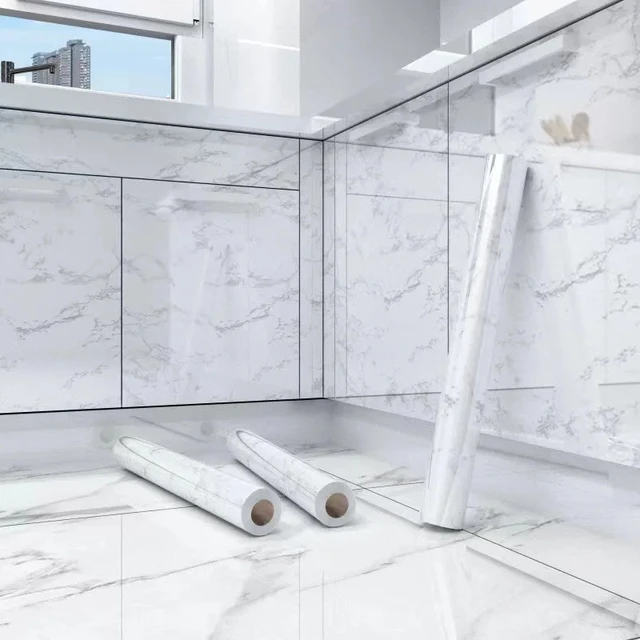 10M Marble Kitchen Oil-Proof Film Waterproof Self-adhesive Wall Tile Sticker Moisture-Proof Countertop Cabinet Cover Wallpaper 2