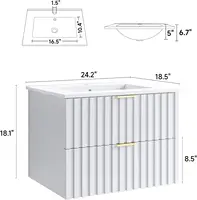 24 Inch Bathroom Vanity with Sink Combo,Floating Bathroom Vanity with 2 Fluted Drawer,Metal Handles, Wall Mount Bathroom Cabinet 2
