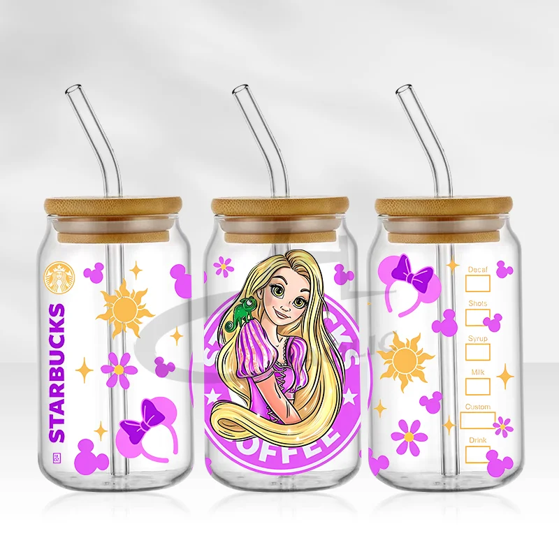 DTF Transfer Sticker Princess UV DTF Printer Cup Wrap Transfers 16oz Princess UV DTF Libbey Wraps