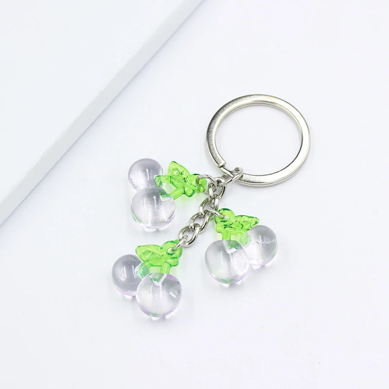 New Cute Fruit Keychain 3D Acrylic Cherry Peach Apple Strawberry Keyring Car Holder Bag Pendant Accessories Jewellery Gift Girl