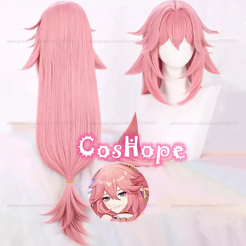 Cosplay Prop Yae Miko Cosplay Wig Women 85cm Long Pink Heat Resistant Synthetic Wig Halloween