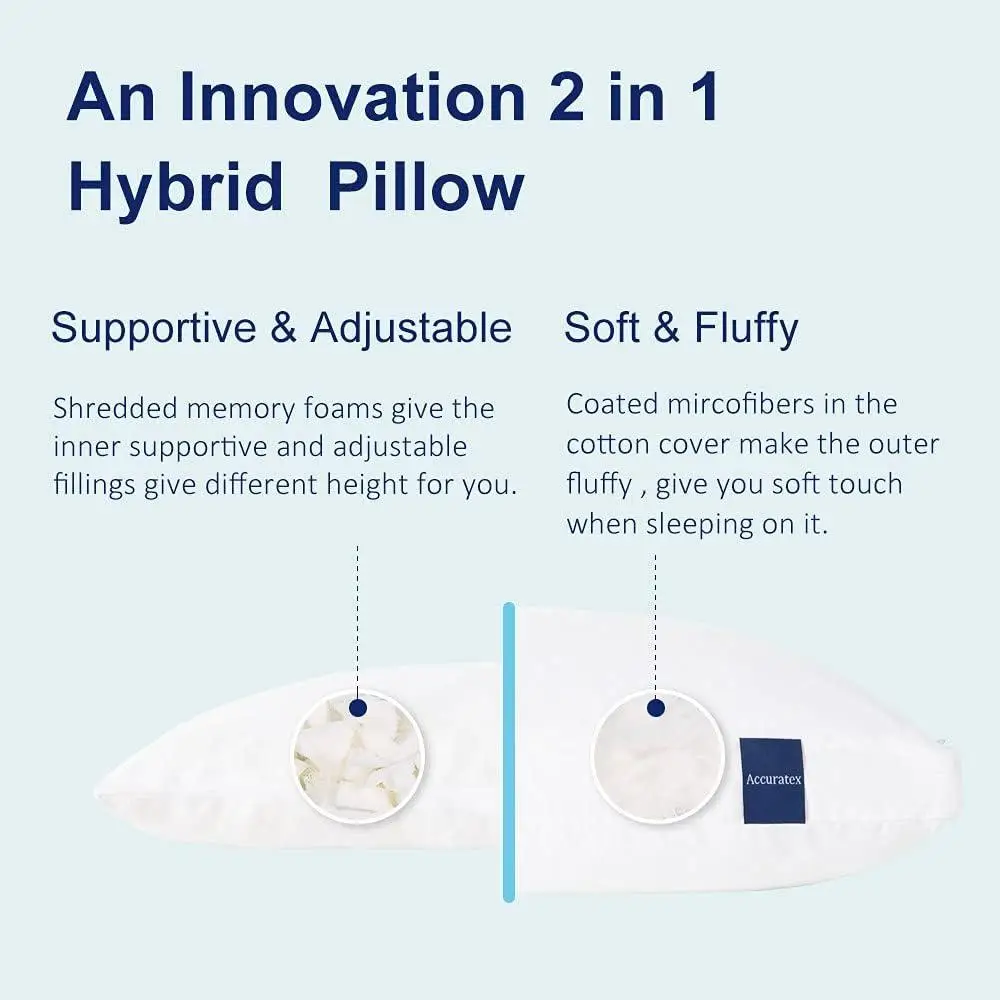 Hybrid Shredded Memory Foam Pillows King Size Set of 2 Adjustable Loft Fluffy Down Alternative Removable Cover Soft Breathable 3