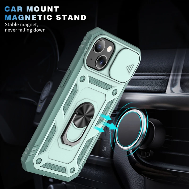 Slide Camera Lens Protection Magnetic Ring Holder Case For iPhone 17 16 15 14 13 12 11 Pro Max Plus Mini XR XS Shockproof Cover 3