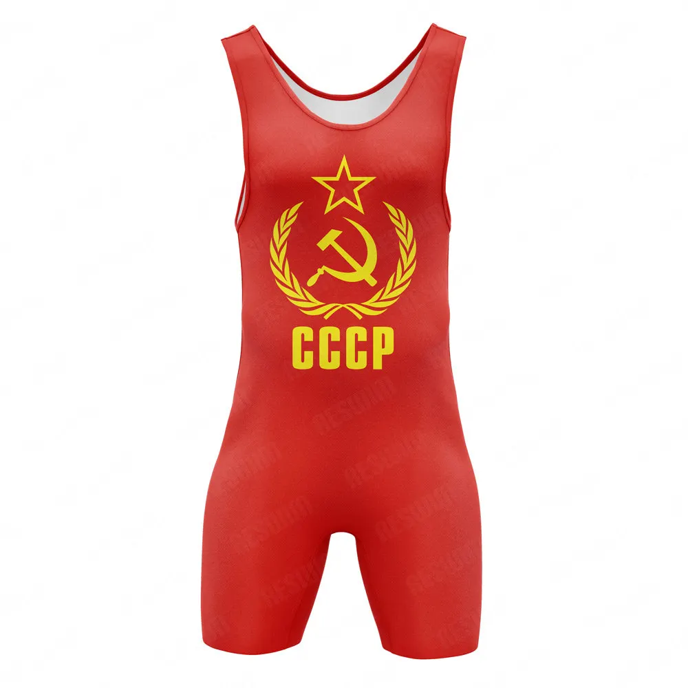 CCCP wrestling singlets tight suit men's one piece fitness bodysuit RUSSIA boxing sports weightlifting PowerLifting Skinsuit sports suit powerlifting singlet