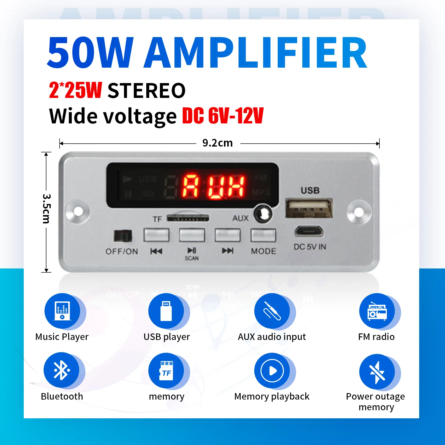 Amplificatore Digitale Bluetooth 5.0 20Wx2 TPA3116D2 Modulo Stereo 12V | Scheda Audio AUX USB