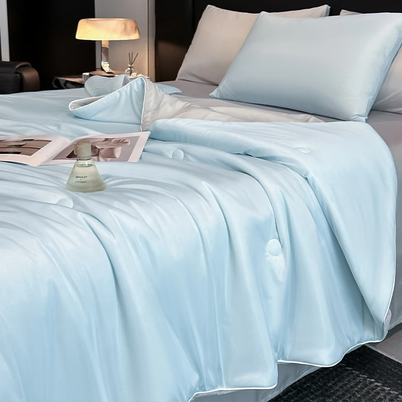 Cooling Blue Grey AB Side Bedding Comforter 100% Polyester Fashion Patchwork Quilts Home Textile Bed Duvet 1pc