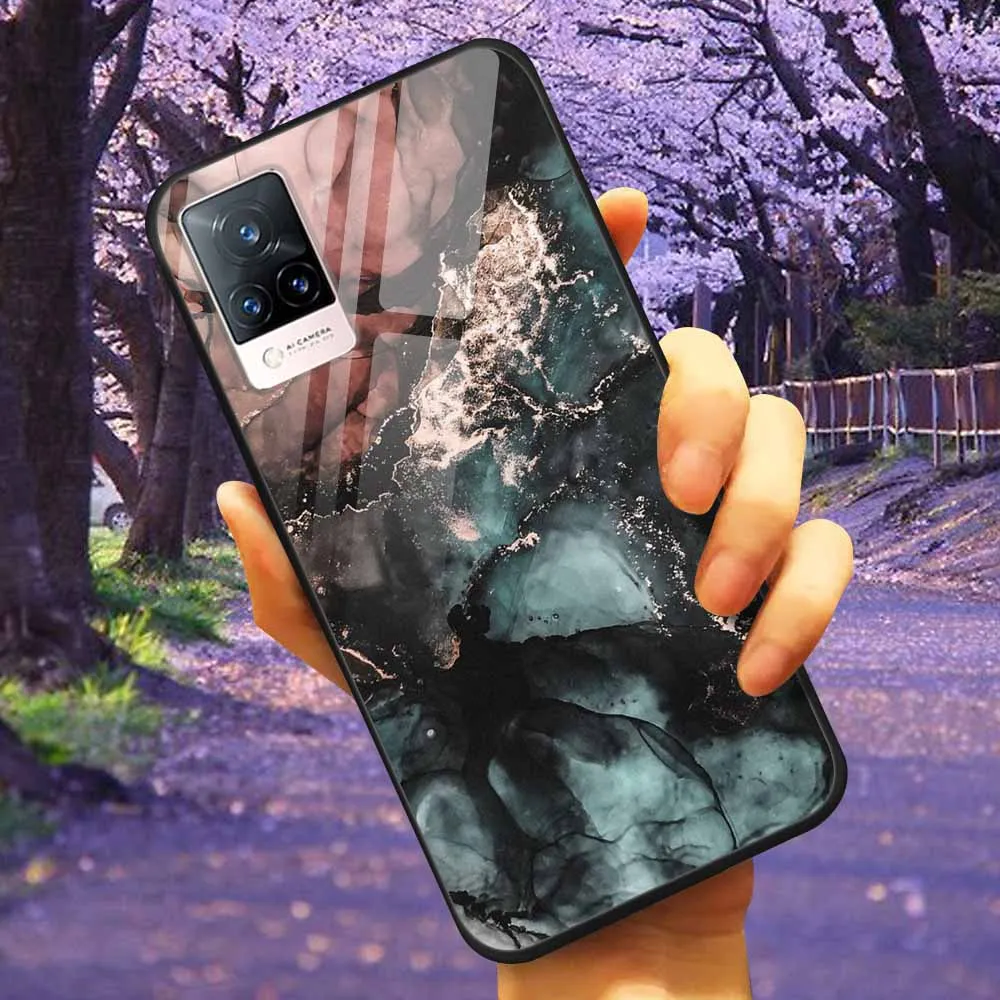 Luxury Protective Soft Bumper Hard Back Phone Case with Tempered Glass