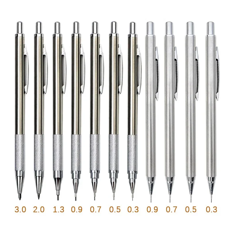 2pcs/lot 0.5 0.7 0.9 2.0mm Drawing Pencil Set 2B Art Sketch Writing Metal Mechanical Pencil Stainless Steel and Copper Material 2