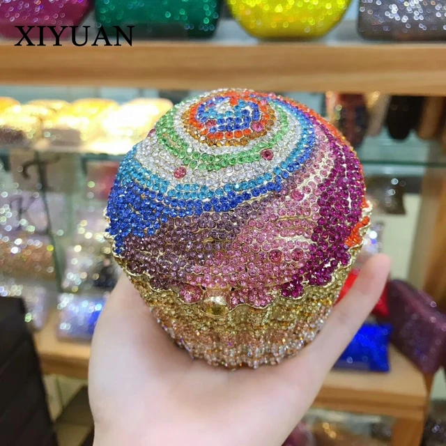 XIYUAN French fries Rhinestone Clutch Bag Women Luxury Gillter Evening  Party Purse Box Bag Diamond Female Clutch Crystal wallet