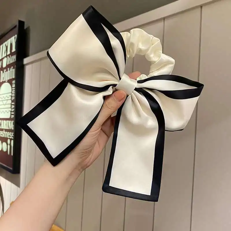1 piece solid bow fashion ribbon tassel hair tie elastic hair bands for women girls party ponytail headwear hair accessories
