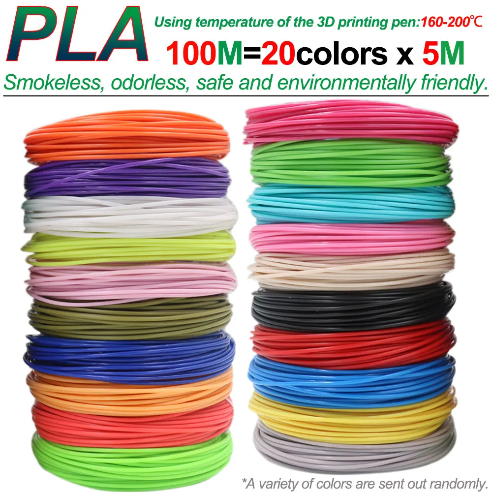 3D 펜용 PLA 필라멘트, 컬러 3D 프린팅 재료, 직경 1.75mm, 10/20/30 색상, 100M 150M 200M, 무색, 무취 및 안전