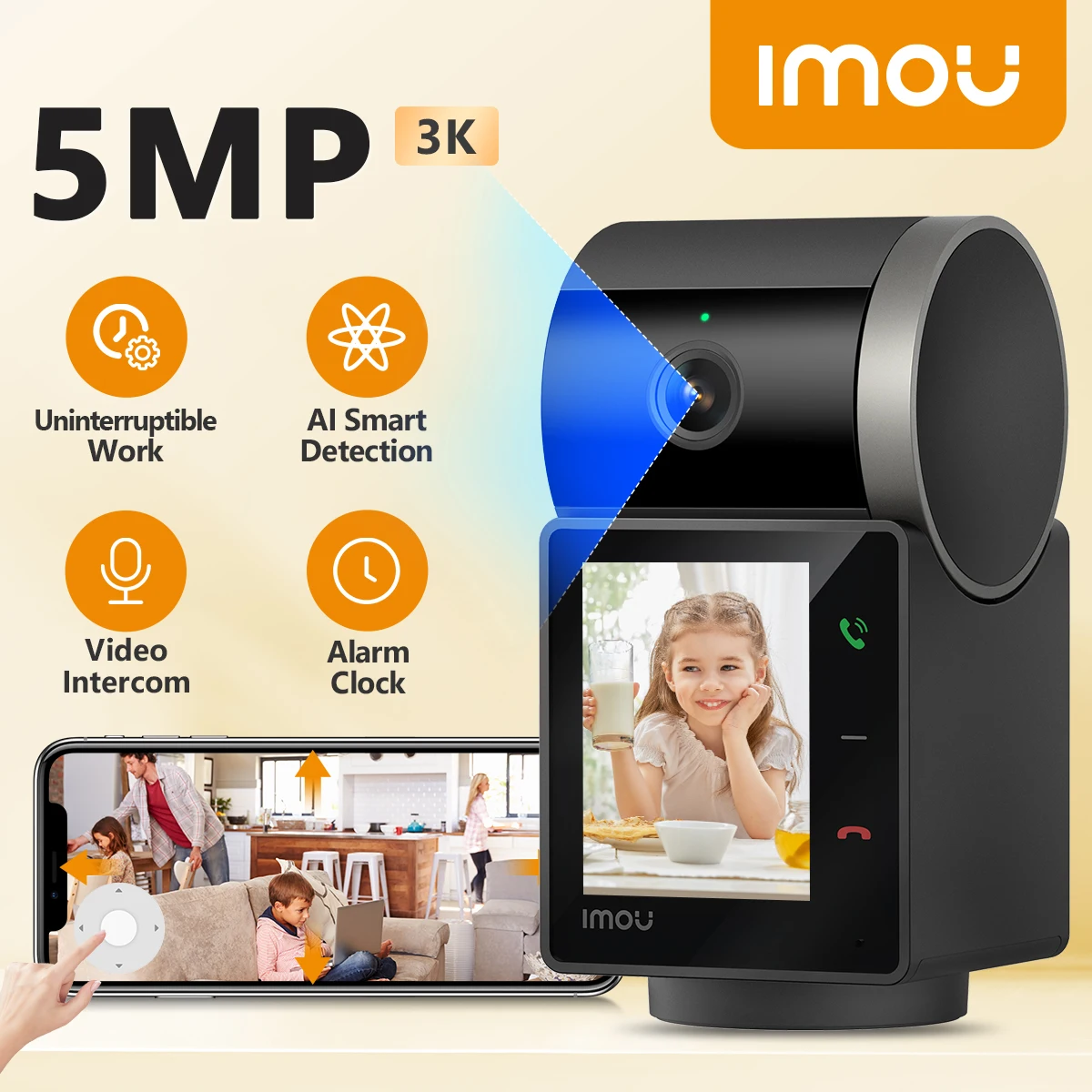 IMOU Rex VT Pro 5MP Indoor Wifi PTZ Battery Security Camera One-touch Video Call Smart AI Human & Pet Detection Baby Monitor