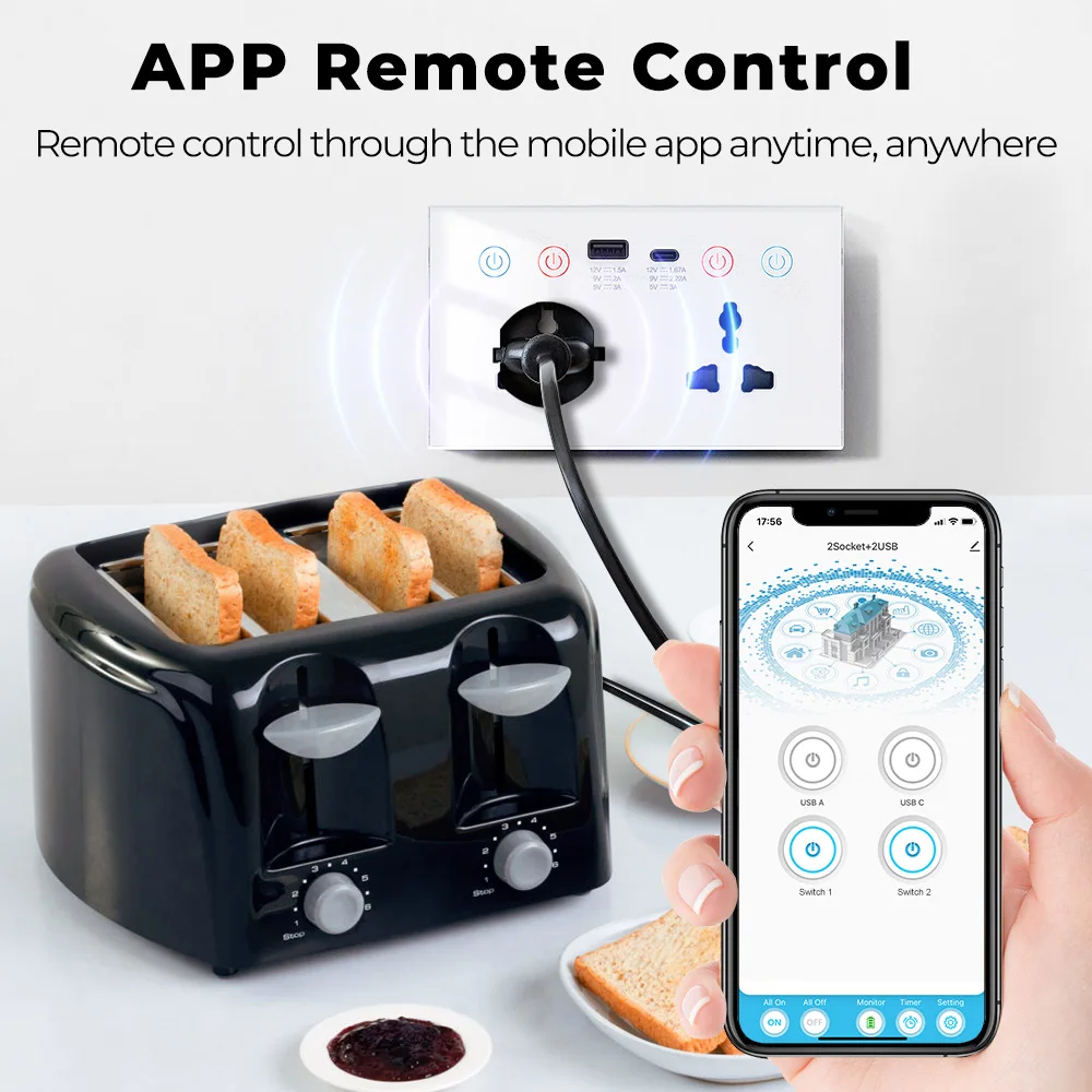 WiFi สมาร์ทซ็อกเก็ตผนัง USB + Type-C 15W Universal Plug Outlet Power Monitor สวิตช์จับเวลาทํางานร่วมกับ Alexa Google Home 1