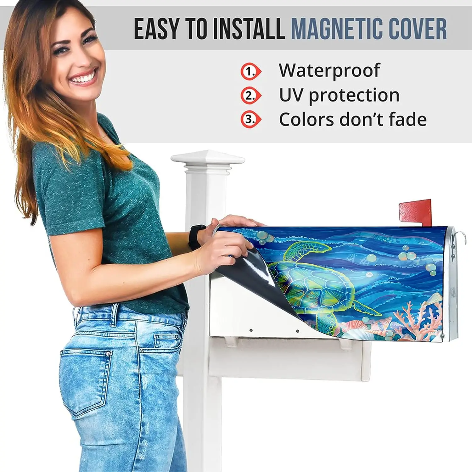 Sea Turtle Shells Mailbox Covers Magnetic Waterproof Post Letter Box Cover for Outdoor Garden Yard Decoration Large