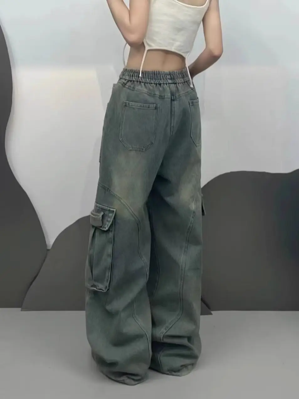 American trend 2024 new street summer loose fitting work jeans for men and women straight leg multi pocket casual pants y2k 3