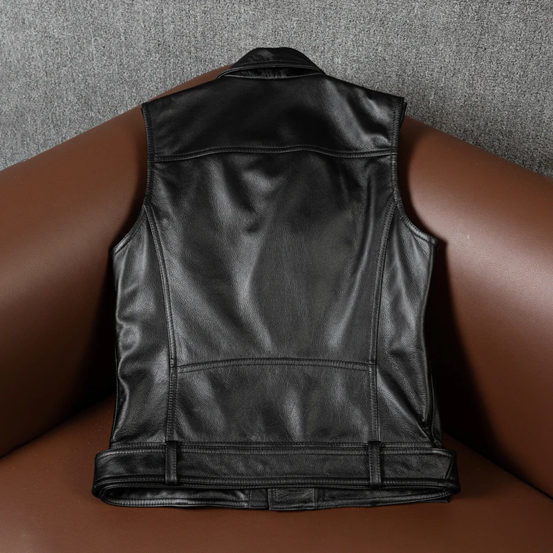 Free shipping.Cool motor biker genuine leather vest.Wholesales black plus size rider cowhide vest.quality leather cloth men's genuine leather trench coats