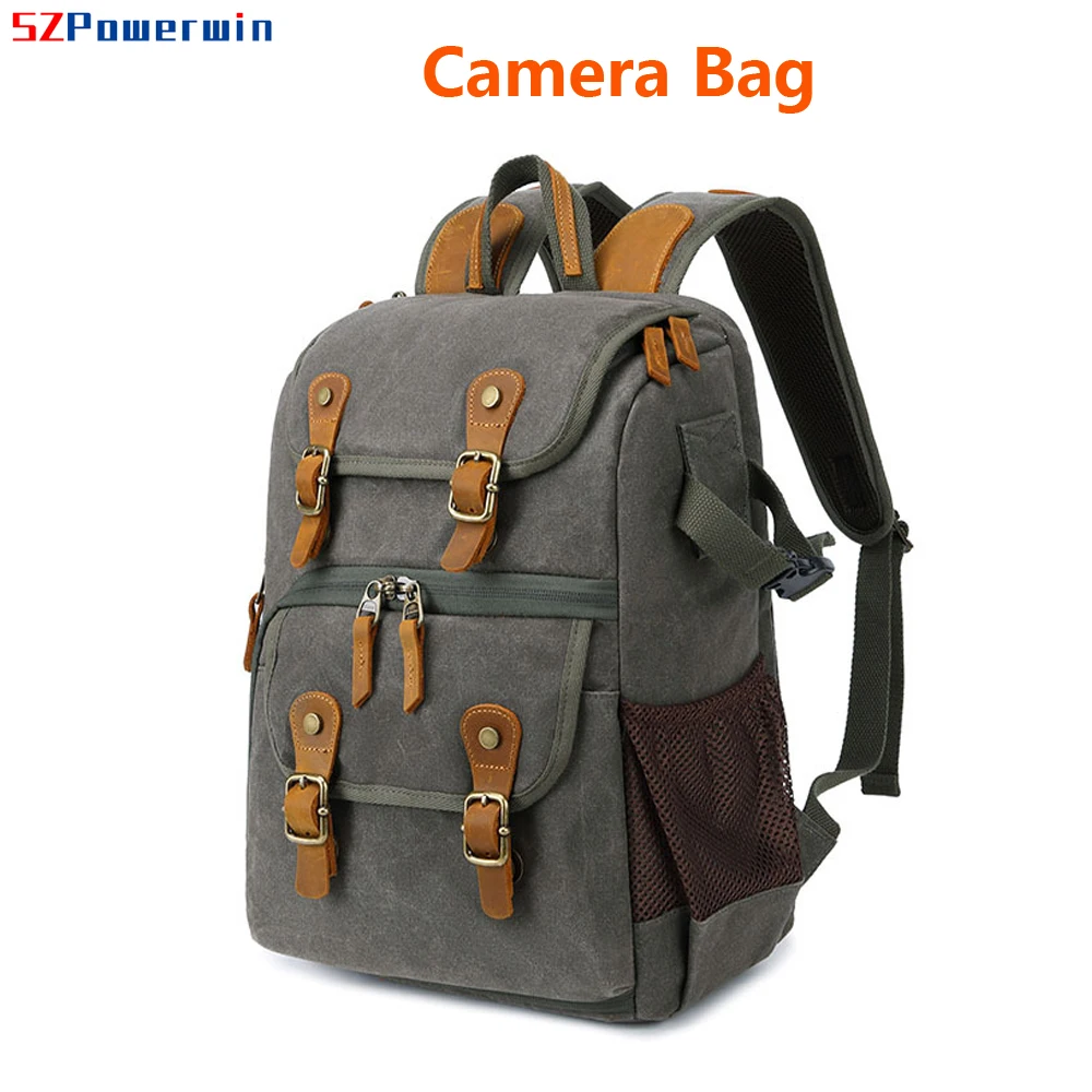 

Waterproof Camera Backpack with Batik Canvas and Horse Leather Perfect for DSLR SLR Lens Tripod Charger and Outdoor Photography