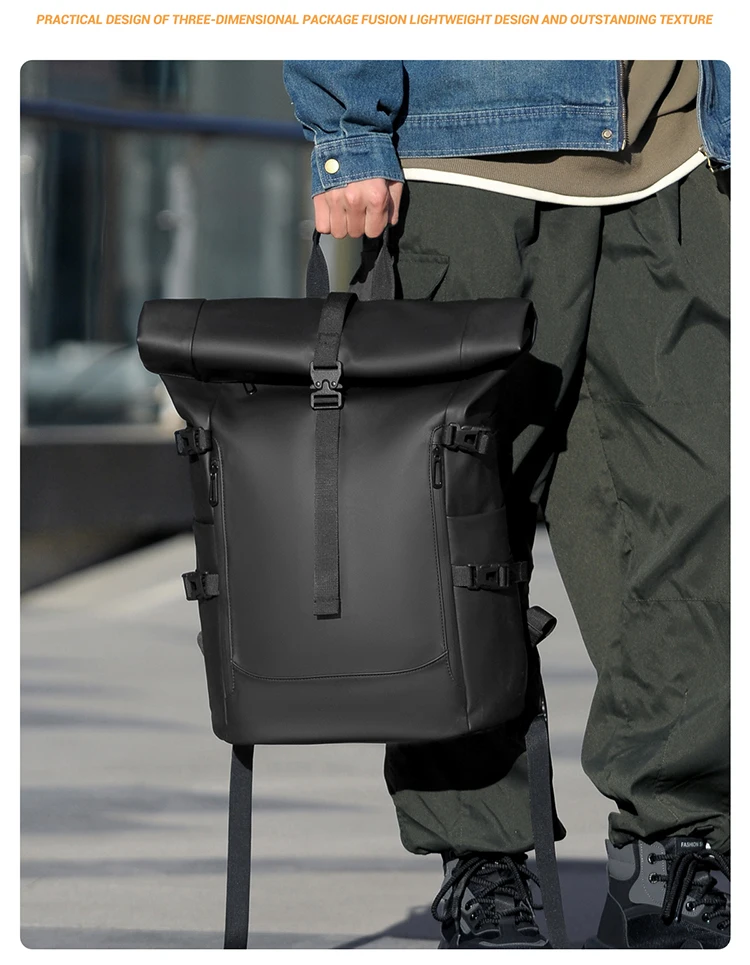 Wasserdichter Roll-Top-Outdoor-Rucksack, langlebiger, modischer, lässiger Rucksack für den täglichen Gebrauch beim Wandern, Reisen – Detail 3