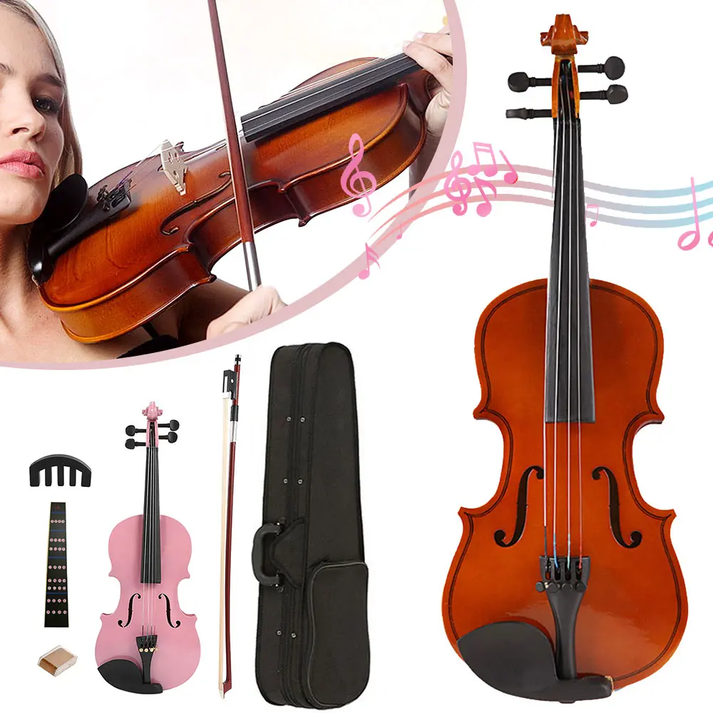 1/8 Size Splint Acoustic Violin with Rosin Bow Case Muffler Beginner Matte Violin Musical Instruments for Beginners and Students