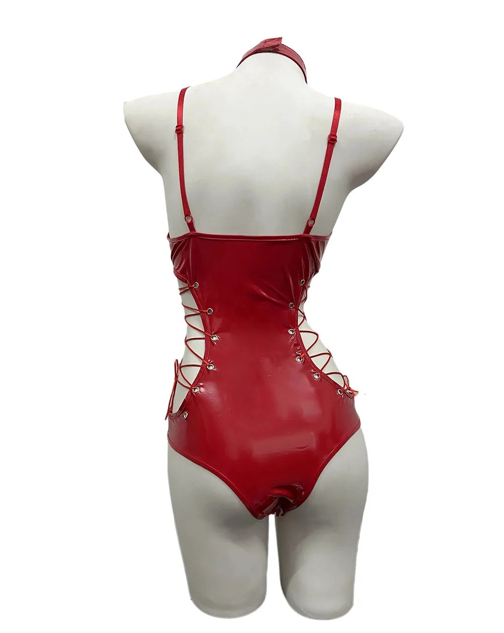 Sexy bodysuit i blankt kunstlæder med handsker og strømper_voghion.com