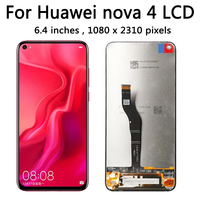 Testováno pro Huawei nova 4 VCE-AL00 VCE-TL00 VCE-L22 LCD displej dotek obrazovka digitizér spojování pro Huawei nova4 LCD formulovat