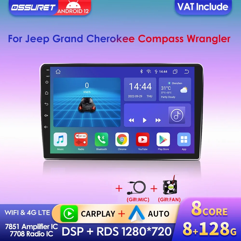 Wireless Carplay Android 12 Autoradio Per Jeep Patriot Compass Commander Liberty Wrangler Dodge Multimedia Player Rds Stereo Bt