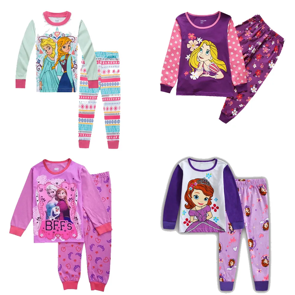 

New Frozen Disney Cartoon Princess Pajamas Anime Sophia Anna Elsa Home Wear Set Children's Cotton Autumn Leisure Girls Wear