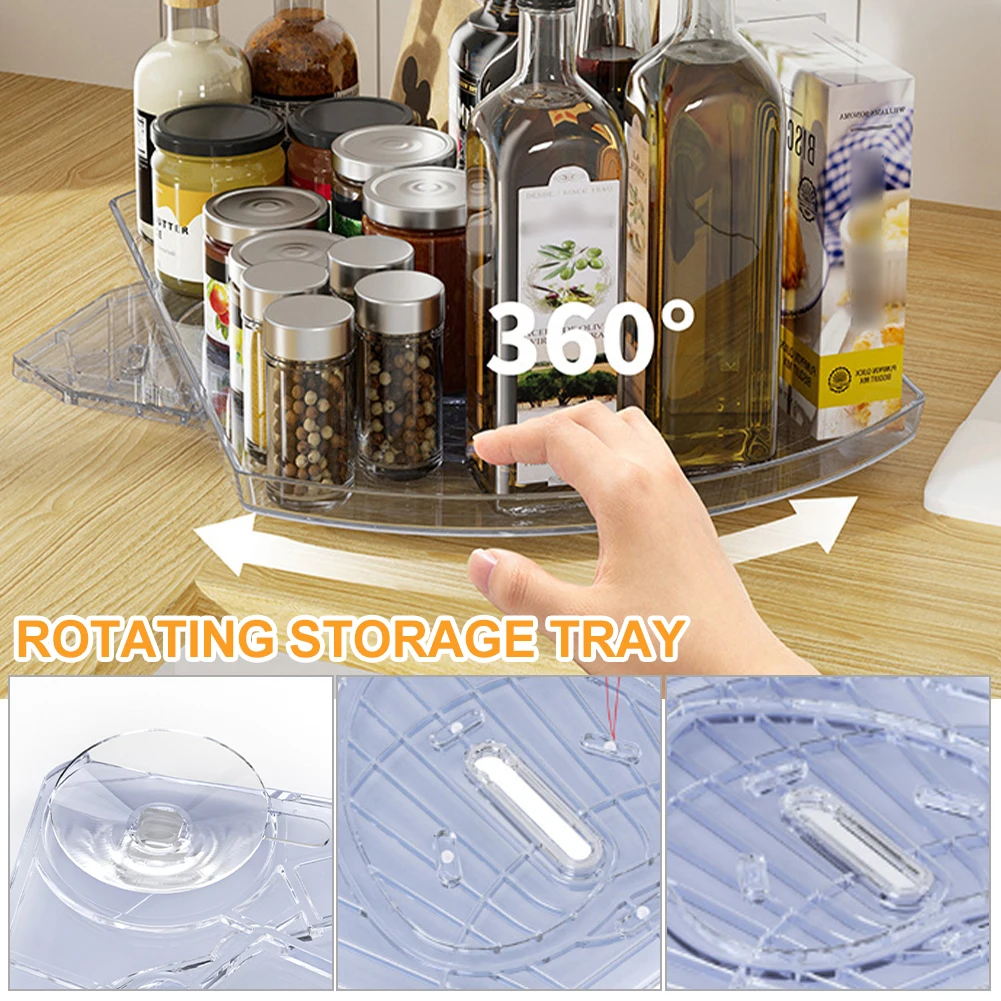 

New Refrigerator Turntable Organizer 360 Rotatable Rectangle Storage Rack Clear Rectangle Turntable Rack For Kitchen Cabinet