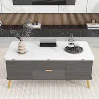 Coffee Table, Modern Lift Top Coffee Table with 4 Drawers, Open Shelves & Hidden Compartment, Convertible Dining Table 2