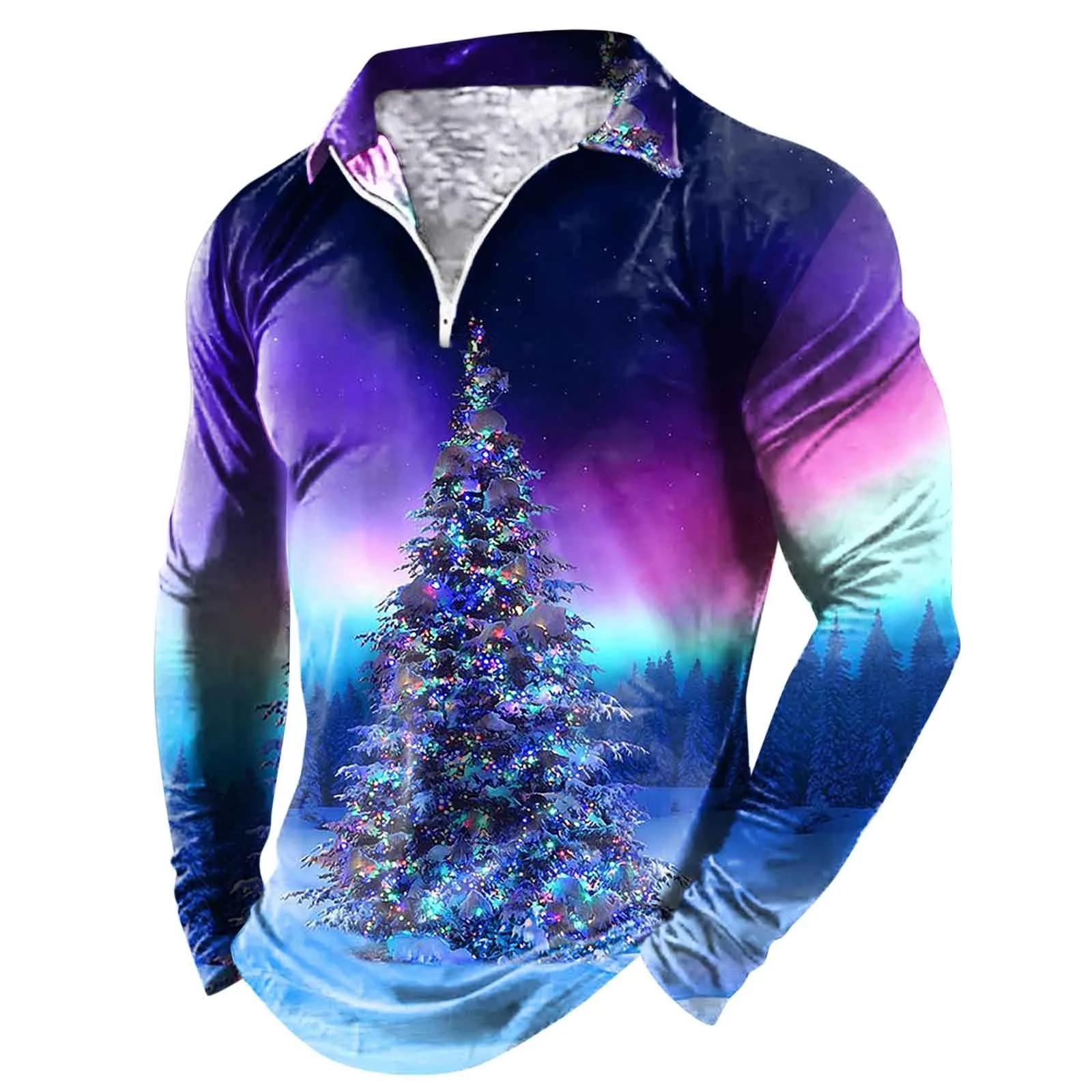 

Mens Autumn And Winter Christmas Shirt Top Layered Christmas Tree Splicing Mixed Color Christmas Tree Print Shirt daily fitness