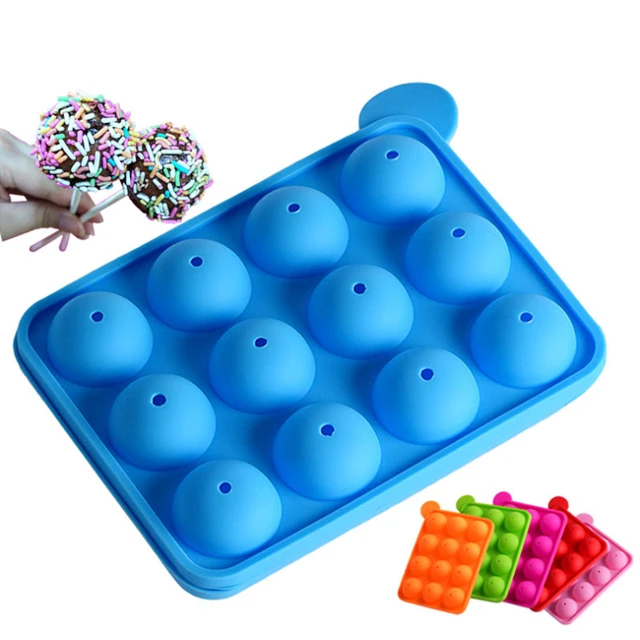 12 Lyukú Szilikon Torta Penészgolyó Alakú Nyalóka Csokoládé Sütés Jégkocka Gyártó Jég Tálca Bot Szerszám