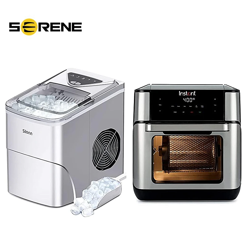 

Silonn Ice Makers Countertop Ready in 6 Mins, 26lbs in 24Hrs, 2 Sizes of Bullet Ice & Instant Plus 10-Quart Air Fryer