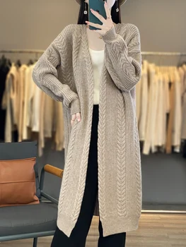 Naiste 100% meriinovillast pikk elegantne kardigan M-L 2