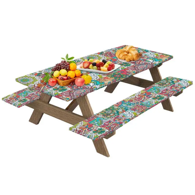 

Picnic Table Set With Bench Cover 3pcs Elastic Outdoor Tablecloth For Camping Camping Must-Haves Picnic Supplies For Picnic