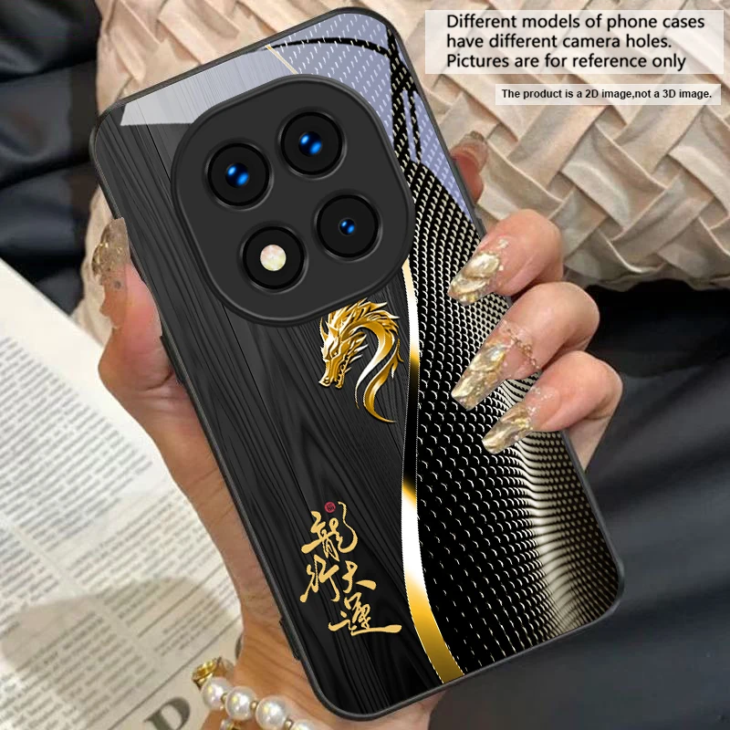 Elegant Black Tempered Glass Phone Case with Traditional Dragon Totem Design