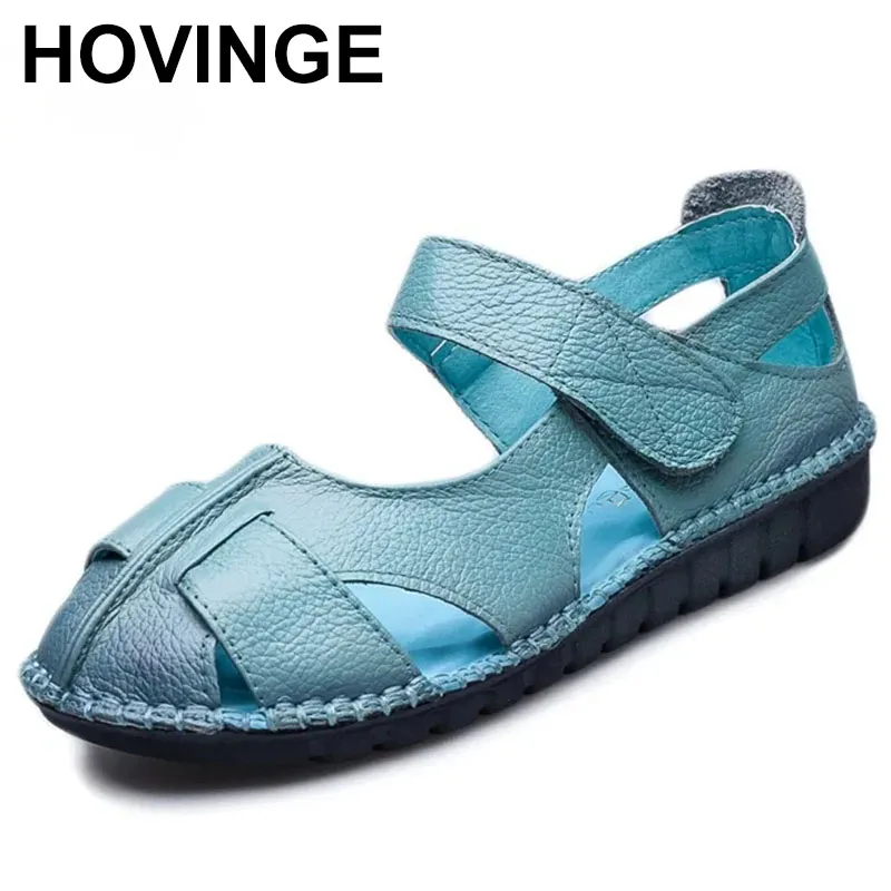 

Summer Women Sandals Fashion Concise LEISURE Classics Ethnic Retro Genuine Leather Flat With Round Toe Casual Women Shoes 35-42