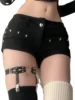 Slimming Hot Pants with Rivet Straight Leg Jeans Women's Summer New Sle Ultra-ort orts Ins Trend Cotton Stretch Denim