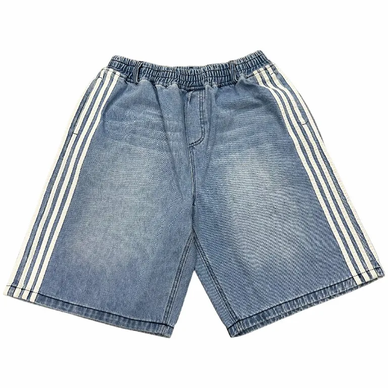 Streetwear HCW Shorts Y2K Jeans Mens Retro Hip Hop Stripes Embroidery Baggy Jeans Denim Gym Short High Waist Casual Short